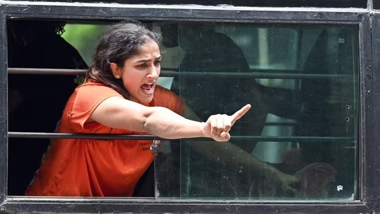 Sangeeta Phogat during wrestlers' protest march towards new Parliament building