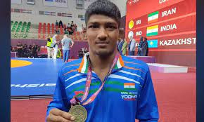 Mohit Kumar  after winning U20 World Wrestling Championship.