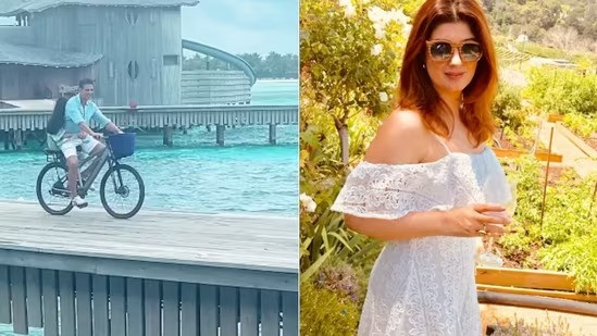 Akshay Kumar breaks into laughter as Twinkle Khanna accidentally hits pole while cycling in Maldives
