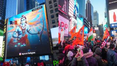 celebrations at Times Square in New York ahead of Ram temple consecration