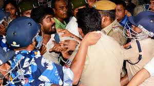 Bengal police lathi charge, teachers protest Bikash Bhawan