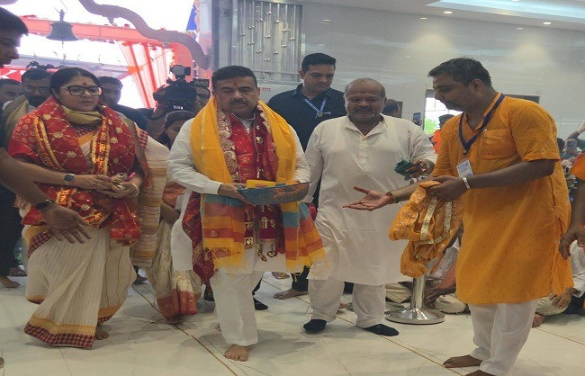 Chief Minister offers prayers at the Ram Mandir in New Town; Suvendu Adhikari.