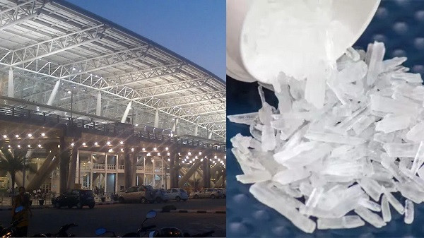 Crystal meth worth approximately ₹5 crore seized at Chennai airport; smugglers absconding.