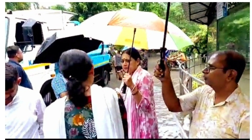 Minister Agnimitra Paul visits the waterlogged Alipore Zoo following a pipeline leak.