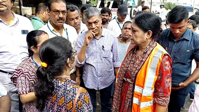 Urban Development Minister Agnimitra at the cleanliness drive in Kakurgachi VIP Market.