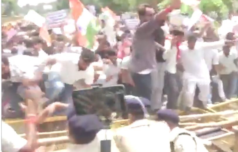 Students protest in Patna demanding exam cancellation; chaotic scenes ensue.